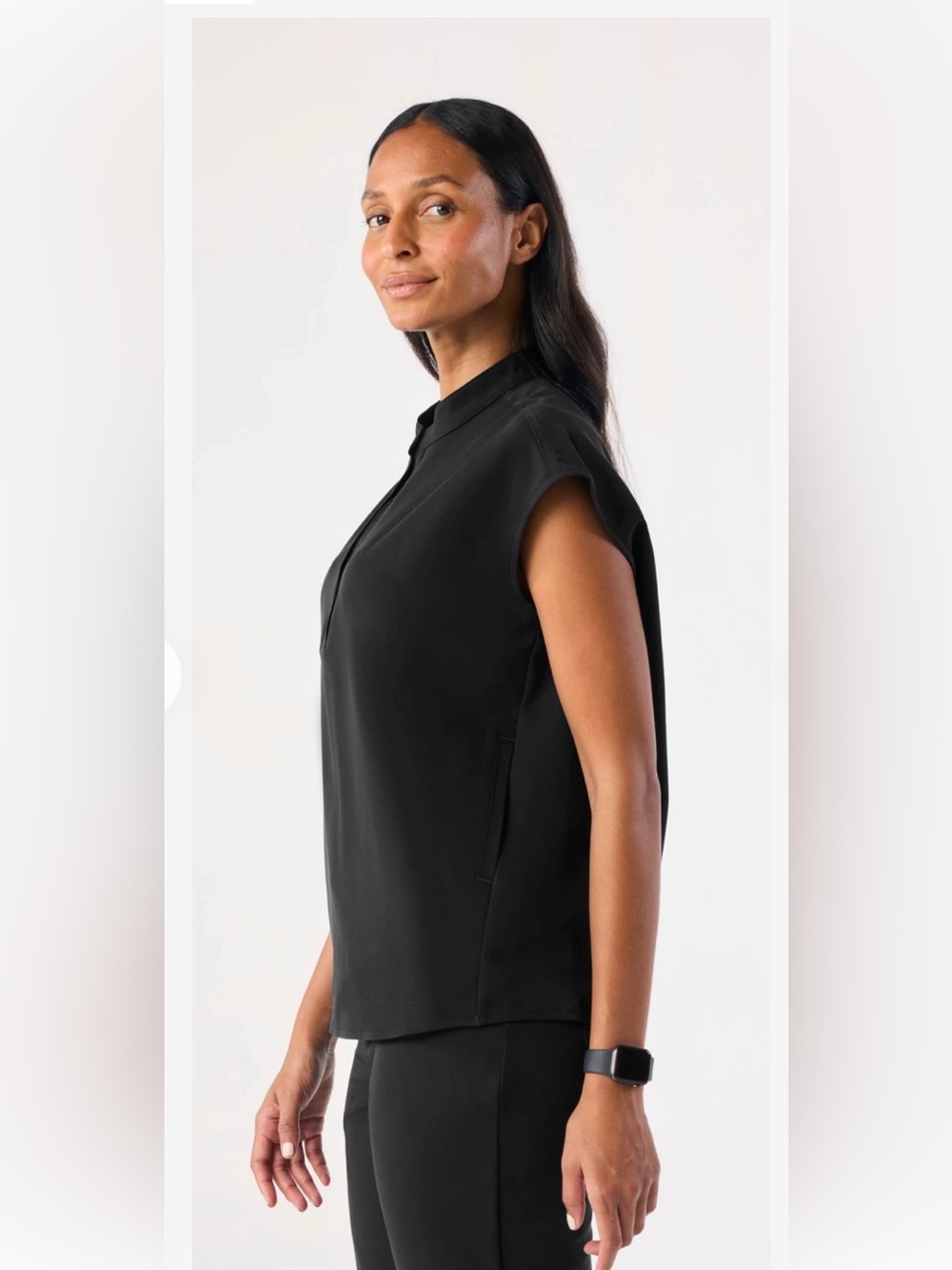 Figs Black Cap-Sleeve Tunic Top - Picture 3 of 8